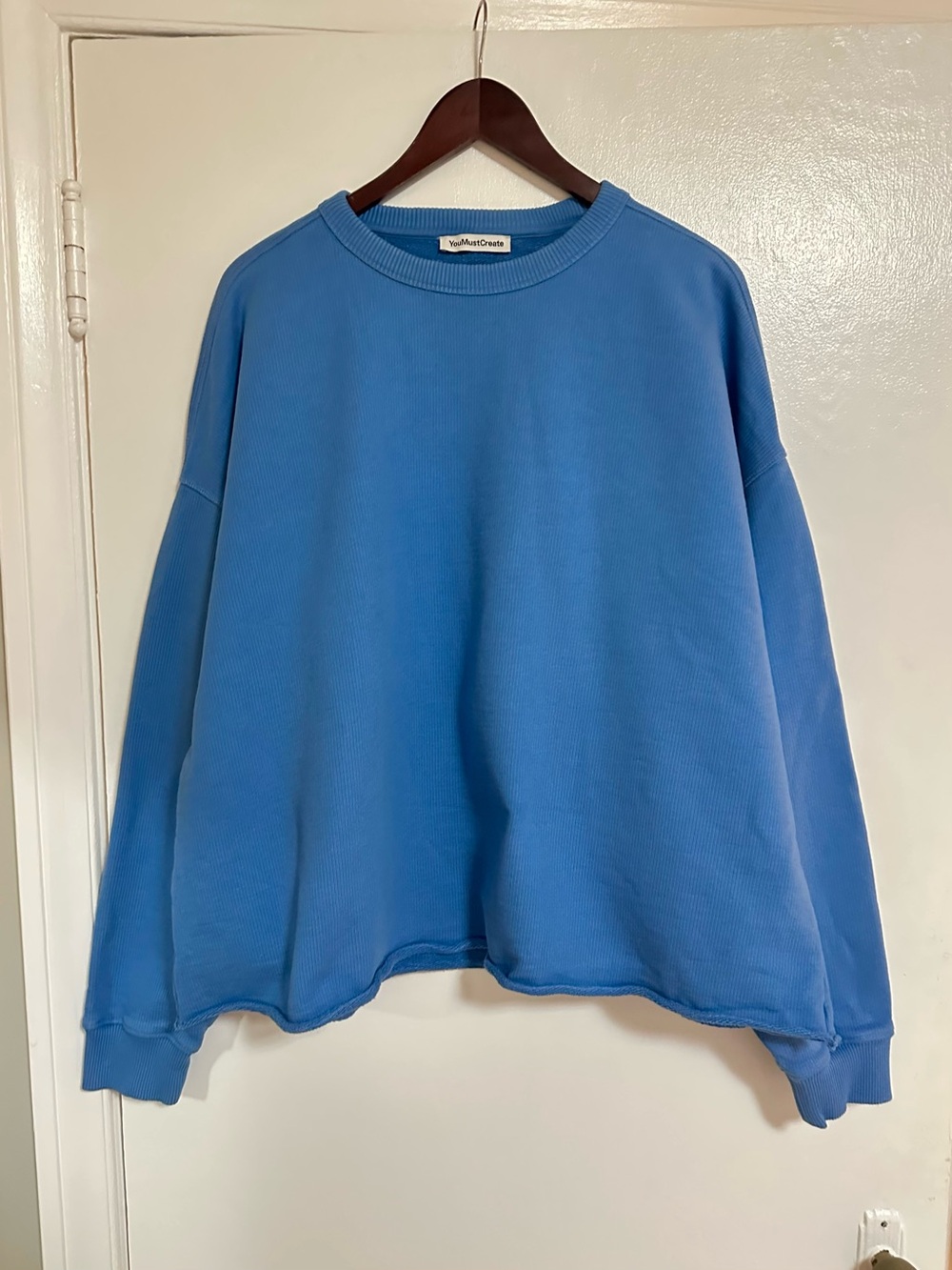 You must create cotton Blue Crewneck Sweater